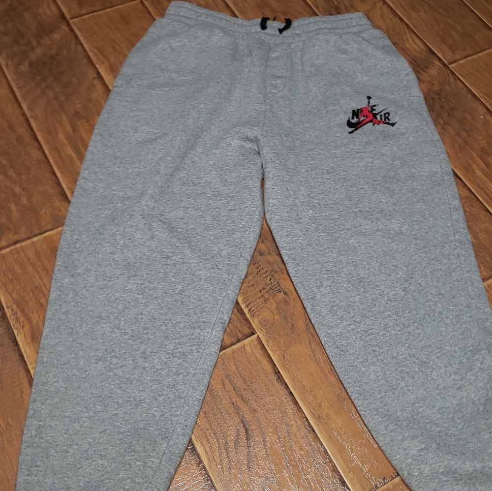 Jordan Gray Sweatpants with Black and Red Logo